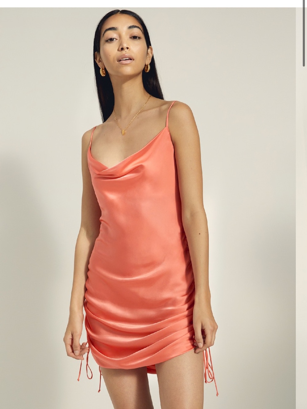 Aritzia Satin Cowl Mini Dress - Coral